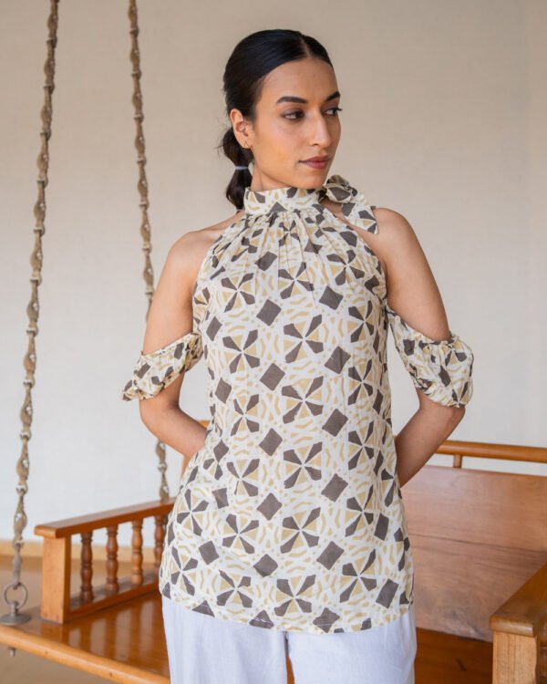 Chashni Ribboned Dabu Print Top
