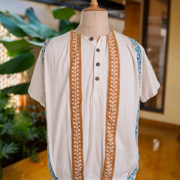 Dhawal White Organic Cotton Buttoned T-Shirt