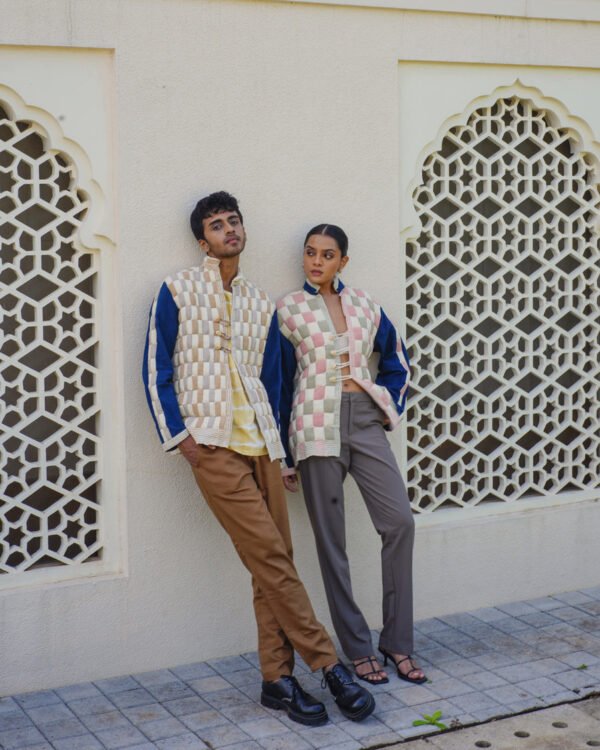 Unisex Indigo Khadi Puffer Jacket