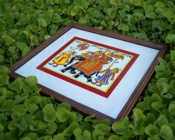 Rajabhishek Hand-Painted Fabric Wall Art in Wood Frame