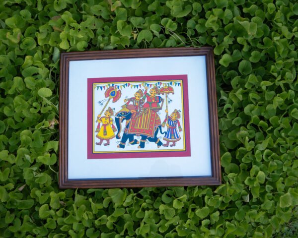 Rajabhishek Hand-Painted Fabric Wall Art in Wood Frame